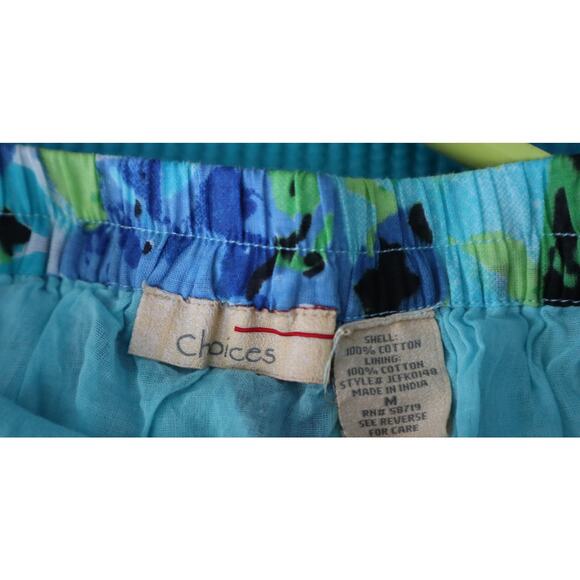 Vintage 90s Y2K Blue Floral 100% COTTON Skirt Long Flowy Gauze Maxi Midi Medium - Picture 6 of 8